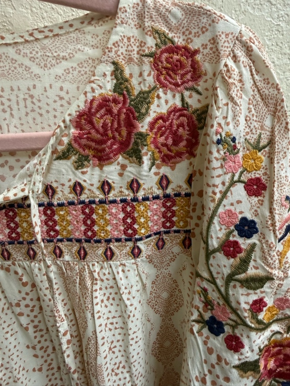 Savanna Jane Cream Embroidered Floral Boho Tunic - Picture 3 of 11
